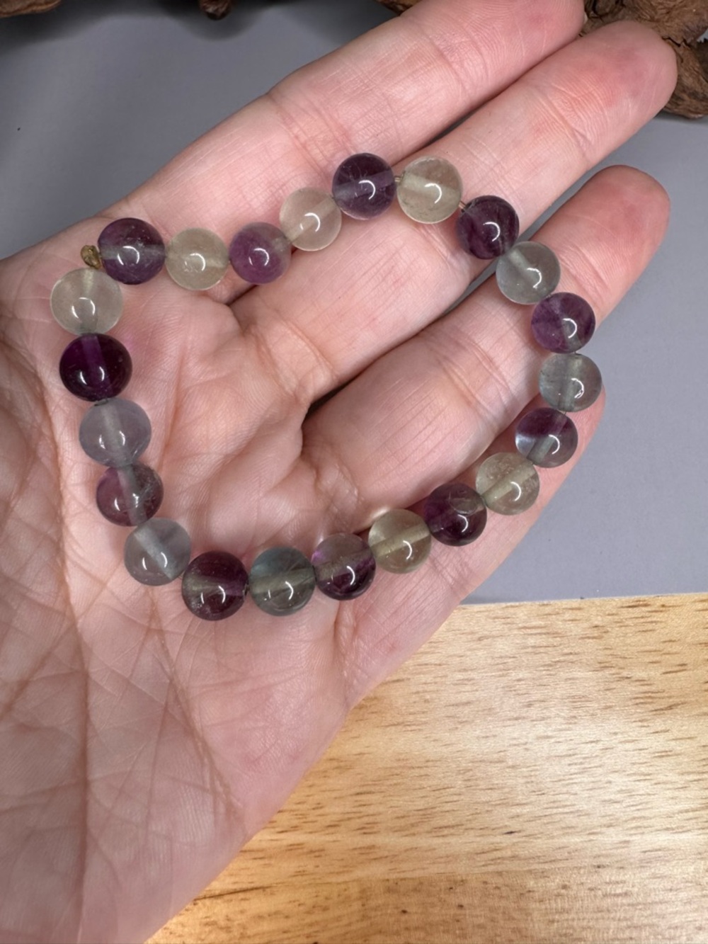 Genuine Fluorite Beaded Stretch Bracelet Mental Clarity - SKU D - Picture 2 of 2